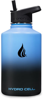 HYDRO CELL Stainless Steel Insulated Water Bottle with Straw - For Cold & Hot Drinks - Metal Vacuum Flask with Screw Cap and Modern Leakproof Sport Thermos for Adults (Blue/Black 64oz)