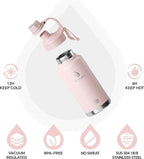 IDEUS Insulated Stainless Steel Water Bottle with 2 Leak-Proof Lids, Thermal Water Flask for Hiking Biking, 32oz, Light Pink