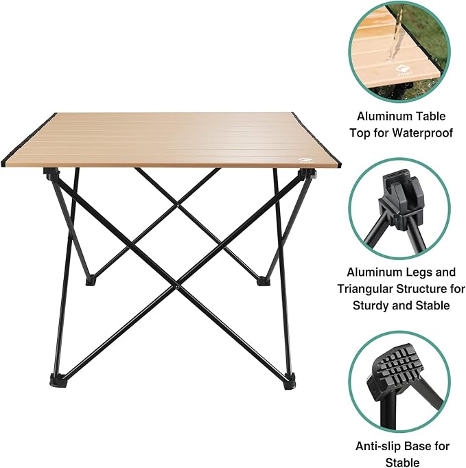 VILLEY Portable Camping Side Table, Ultralight Aluminum Folding Beach Table with Carry Bag for Outdoor Cooking, Picnic, Camp, Boat, Travel