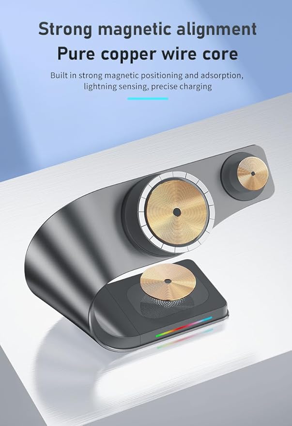 Qi2 Wireless Charger, 3 in 1 Fast Charging Station for iPhone 15/14/13/12, Apple Watch, AirPods, 15W Magnetic Foldable Charging Dock, Portable Wireless Charger Stand for Home, Office, Travel