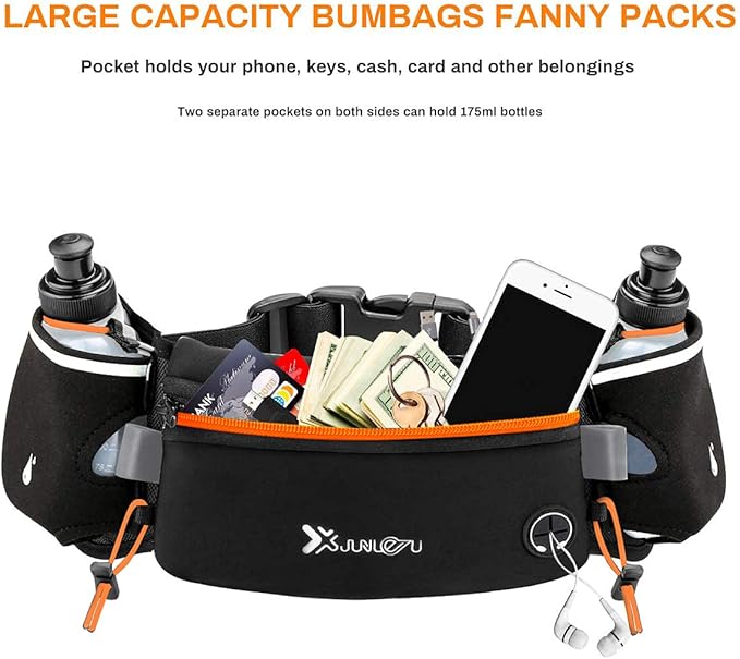 Number-one Running Belt with Water Bottles(2 x 175ML), Hydration Belt Waterproof Waist Pack Bag Fits iPhones Adjustable Sports Waist Pouch for Marathon Running Hiking Cycling