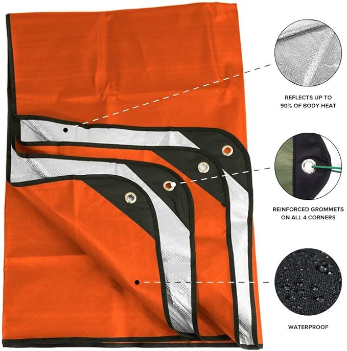 Arcturus Insulated Tarp, Reusable Heavy Duty Thermal Survival Blanket – 60x82in, Reflects 90% Body Heat, Waterproof, Windproof, 3-Layer Design, Reinforced Grommets, Orange