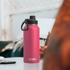koodee Insulated Water Bottle, 32oz Stainless Steel Double Wall Vacuum Wide Mouth Sport Bottle with Leakproof Spout Lid (Pink Red)