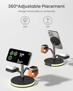 3 in 1 Charging Station for Apple Devices, Fast Charging Magsafe Charger Stand with LED Light and 20W PD Adapter, Wireless Nightstand Charger for iPhone17/16/15/14/13/12 Series,AirPods,iWatch and More