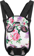 Pawaboo Pet Carrier Backpack, Adjustable Pet Front Cat Dog Carrier Backpack Travel Bag, Legs Out, Easy-Fit for Traveling Hiking Camping for Small Medium Dogs Cats Puppies, Extra Large, Flowers