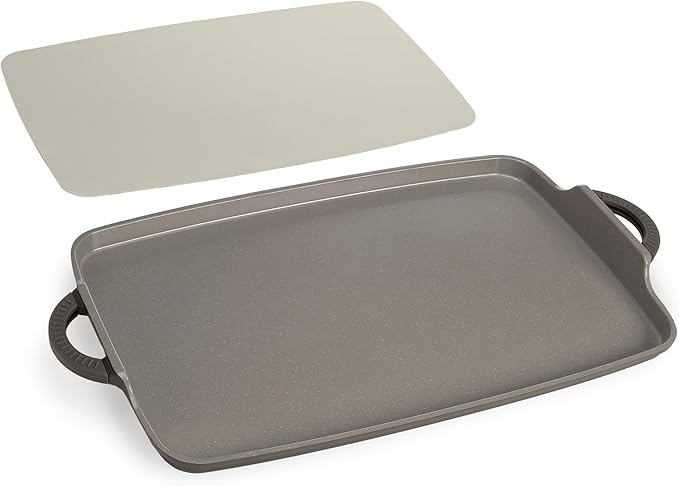 Goodful All-in-One Double Burner Griddle, Ceramic Nonstick, Durable Cast Aluminum, Oven Safe and Dishwasher Safe, Made without PFAS, PFOA, PFOS & PTFE, 18-Inch x 11-Inch, Graphite