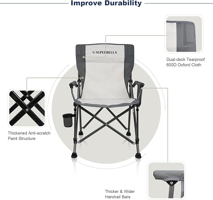 Camping Chair Folding Portable Lawn Chair Comfortable Hard Arm Sturdy for Family Camp, Outdoor, Sports, Beach, Travel, Beige, Supports 300 lbs