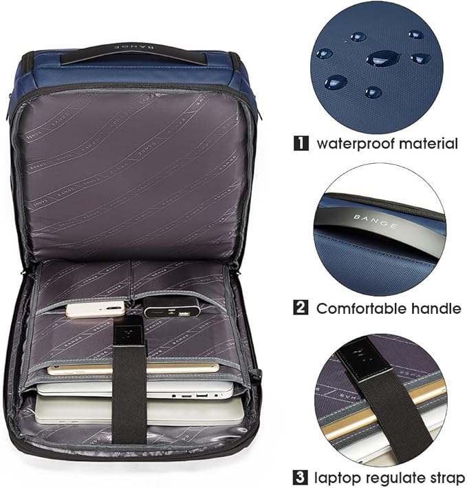 BANGE Business Smart Backpack Waterproof fit 15.6 Inch Laptop Backpack with USB Charging Port,Travel Durable Backpack