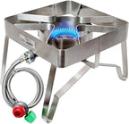 Stainless Steel High Pressure 1-Burner Outdoor Propane Gas Cooker with 0-20 PSI Adjustable Regulator and Steel Braided Hose (Stainless Steel-SA1300)