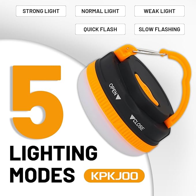 Portable LED Camping Lantern, Collapsible with Carabiner Hook in Eye-Catching Black and Orange – Your Go-to Gear for Nighttime Fun! Adventure Ready！
