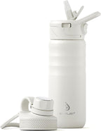 IDEUS Insulated Stainless Steel Water Bottle with 2 Leak-Proof Lids, Thermal Water Flask for Hiking Biking, 18oz, White
