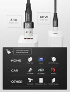 AINOPE USB C to USB C Cable, 6 FT USB C Cable Fast Charging with USB to USB C Adapter, 60W USB to USBC Cable for iPhone 17 Pro Max Air Type C Cable for iPhone 16/15/14/13/12 Samsung, Black