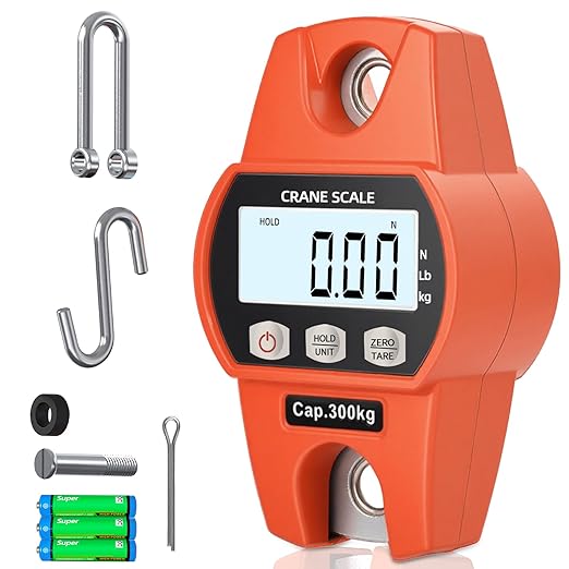Hanging Scale 660lb/300kg - High-Accuracy Crane Scale with Aluminum Frame and LCD Display. Functions as Fishing Scale and Luggage Scale. for Farm, Hunting, Fitness, and Travel Weighing