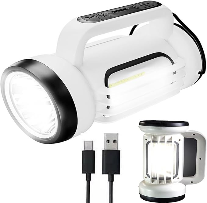 Handheld LED Searchlights Lantern High Power Big Flashlights, 16000LM 5 Lighting Modes Rechargeable Outdoors Camping Hunting Lamp Portable COB Spotlight Work Light for Emergency