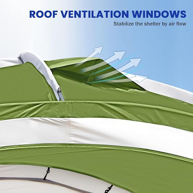 Beach Tent 12 X 12ft Large UPF50+ Pop Up Canopy with 2-Pcs Side Wall, Sun Shelter Rainproof, Waterproof for Camping Trips, Backyard Fun, Fishing, Parties, Or Picnics(Green)