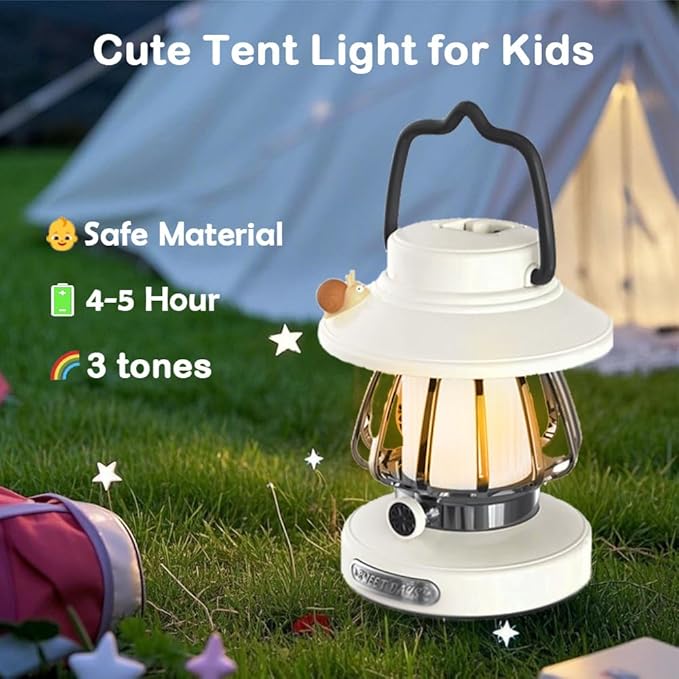 Camping Lantern for Kid Toddler Flashlight with Soft Light & Eye Protection Indoor Outdoor Hanging Tent Portable Night Light Battery Operated Sky Lanterns Rechargeable Lamp Gear Essentials Gift White