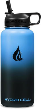 HYDRO CELL Stainless Steel Insulated Water Bottle with Straw - For Cold & Hot Drinks - Metal Vacuum Flask with Screw Cap and Modern Leakproof Sport Thermos for Adults (Blue/Black 32oz)
