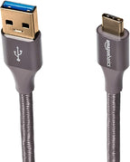 Amazon Basics USB-C to USB-A 3.1 Gen 1 Fast Charger Cable, Double Braided Nylon Cord, 5Gbps High-Speed for Apple iPhone 16/15, iPad, Samsung Galaxy, Tablets, Laptops, 10 Foot, Dark Gray (Pack of 2)
