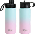 DRINCO Stainless Steel Water Bottle Spout Lid Vacuum Insulated Double Wall Water Bottle Wide Mouth (40oz 32oz 22oz 18oz 14oz) Leak Proof Keeps Cold or Hot (18 oz, 18oz Macaron)