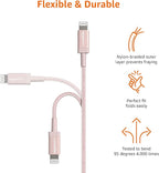 Amazon Basics 2-Pack USB-A to Lightning Cable, Apple MFi Certified, Nylon Braided Cord for iPhone 14 13 12 11 X Xs Pro, Pro Max, Plus, iPad, Data Sync, High Speed Transfer, 6 Foot, Rose Gold
