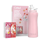Cirkul 32oz. Blush Pink Stainless Steel Water Bottle Starter Kit with Pink Lid and 2 Flavor Cartridges (1 LifeSip Strawberry, 1 GoSip Passion Fruit Dragon Fruit) No Sugar, Zero Calorie Drink Mix
