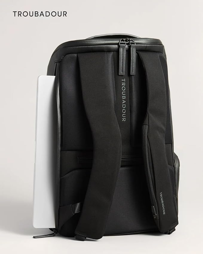 Troubadour Pioneer Backpack 3.0 - Premium Everyday Bag with Padded Laptop Section, Ventilated Shoe Compartment & Sustainable Waterproof Material - All-Day LIghtweight Comfort Design - Black