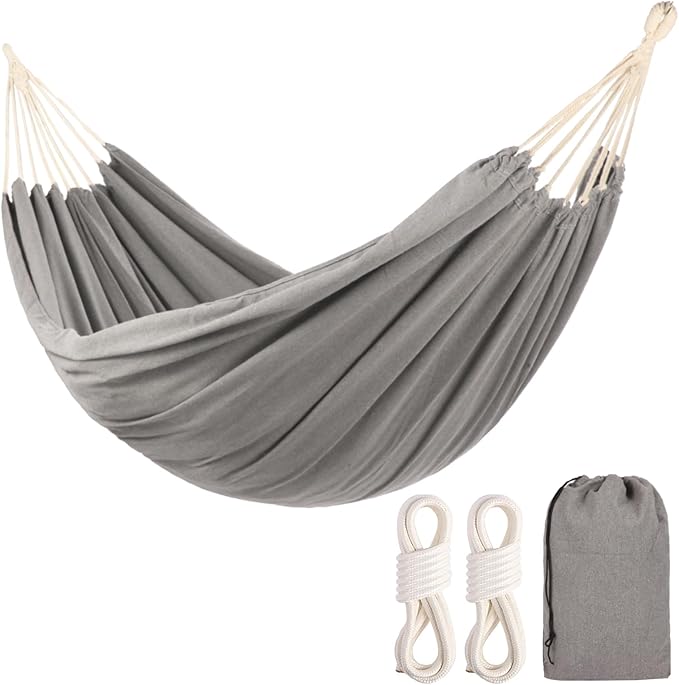 Camping Hammocks for Backyard Hanging Sturdy Garden Comfortable Fabric Hammock Indoor Tree Straps Up to 616lbs Weight Capacity with Travel Bag for Camping Portable Outdoor Patio (Grey)