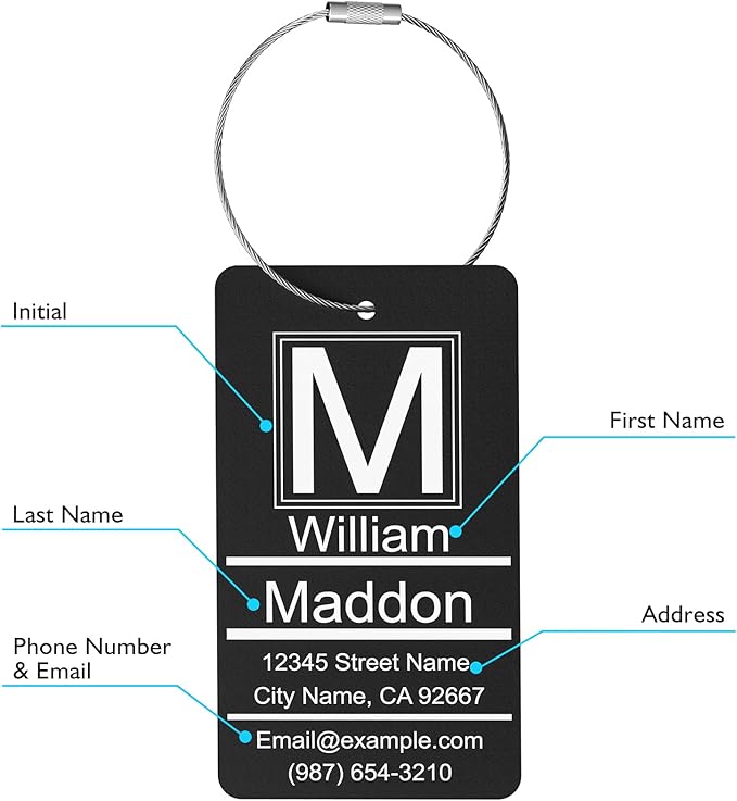 Luggage Tags for Suitcase - Black Personalized Engraved Metal Tag for Cruise Travel - Custom Name Tags Suitable for Bags and Backpacks,Vertical (2x3.5'')