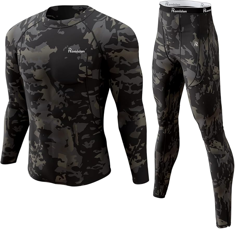 romision Thermal Underwear for Men Long Johns Fleece Lined Hunting Gear Bottom Top Set Base Layer for Cold Weather Gift