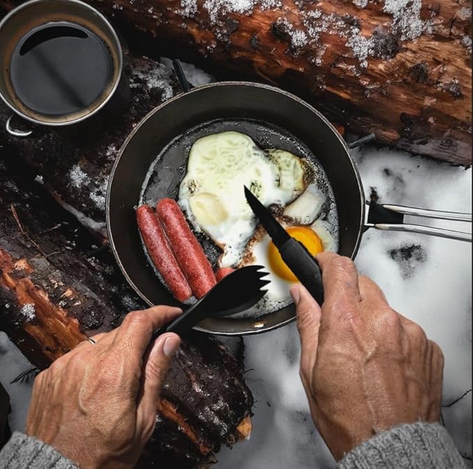 Tapirus Spork Tactical Special Edition Black | BPA Free Spoon Fork, Stainless Steel Knife and Fire Starter | 3 in 1 multipurpose utensil | Outdoor hiking, camping & backpacking gear | Fit for MRE