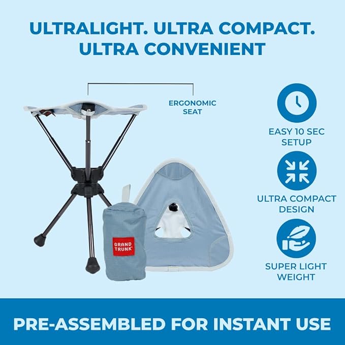 GRAND TRUNK Compass 360 UC Swivel Stool - Ultra-Compact 260lb Capacity Portable Seat for Camping, Travel & Outdoors (Storm)