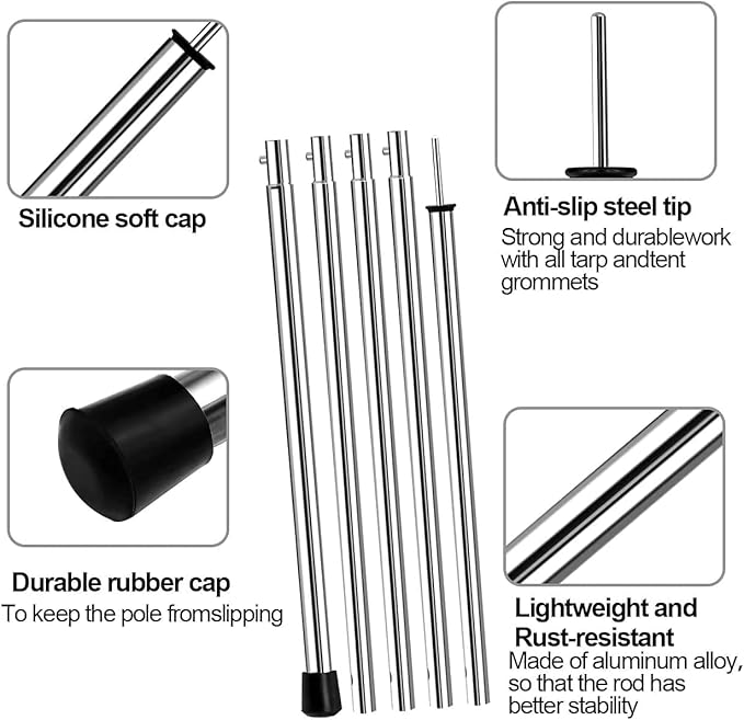 SAN LIKE Telescoping Tarp Poles Adjustable Tent Poles for Tarp Canopy Awning Shelter Backpacking Hiking - (Adjustable Length - Steel Increase Thinckness)