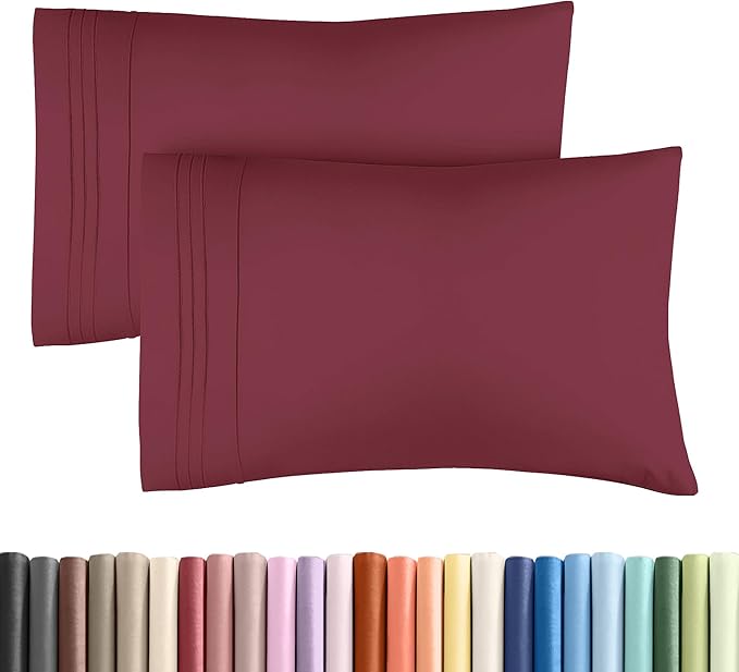Queen Pillow Cases Set of 2 - Ultra Soft Hotel Quality Pillowcase Covers - Comfy Cozy Bedding for Women, Men, Kids and Teens - Machine Washable Pillow Protectors - 2 Pieces Set - Queen Size Burgundy