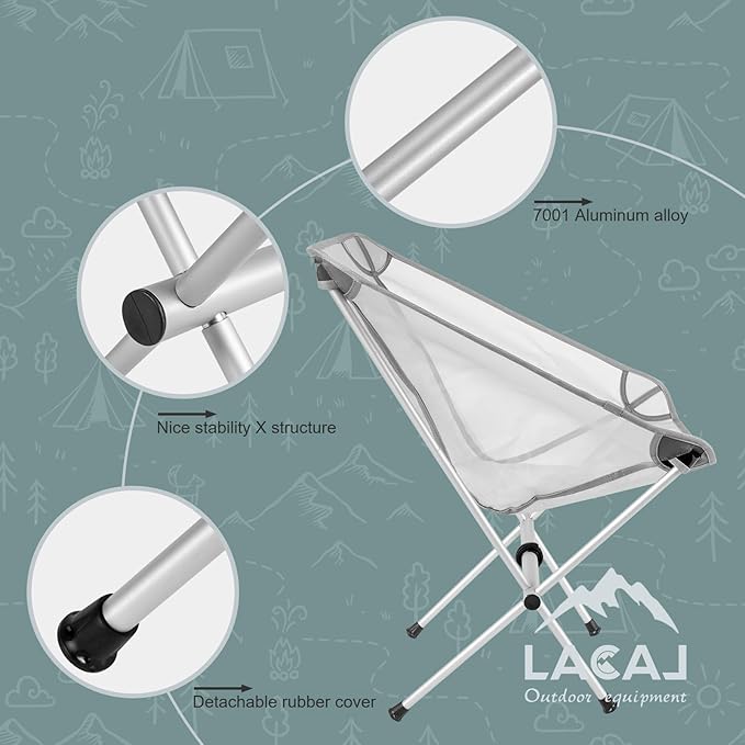 Ultra-Light Folding Camping Chair, All-Aluminum Frame, Surper Breathable Fabric, Easy to Carry, Compact Storage Size (1, Grey)