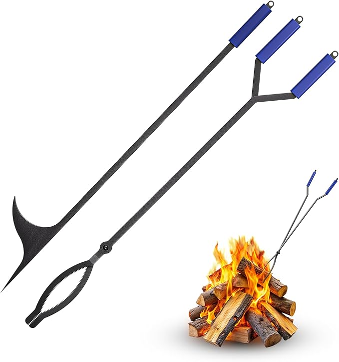 IDZO 40" Fireplace Tongs & Fire Poker, Heavy Duty Steel Fire Tongs, Log Grabber, Firewood Tongs, Fireplace Poker & Fire Pit Tools for Fire Pit, Campfire, Fire Rings, Indoor & Outdoor Use
