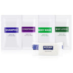 5IN1 Toiletries Bulk Travel Size Set(50 Pcs) 5-Piece Set: 10pcs Travel Size Body Wash, 10pcs Hotel Shampoo, 10pcs Mini Conditioner, 10pcs Body Lotion, 10psc Bar Soap, Bulk Mini Guest Amenities Supply