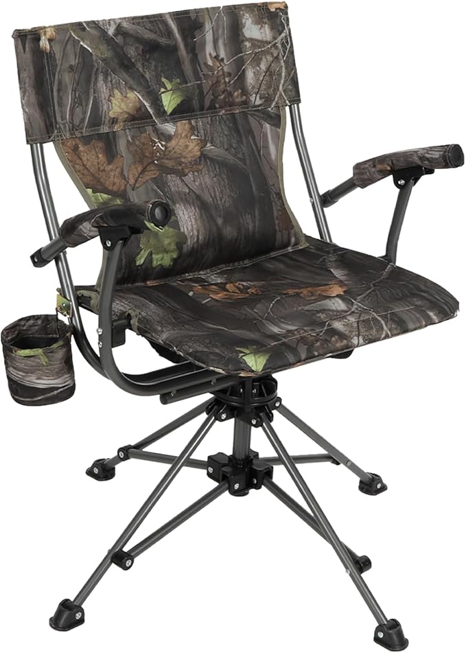 REDCAMP 360° Swivel Hunting Chairs for Ground Blinds, Portable Folding Camo Camping Chairs for Adults Hunting Seats with Hard Arms for Fishing Camping