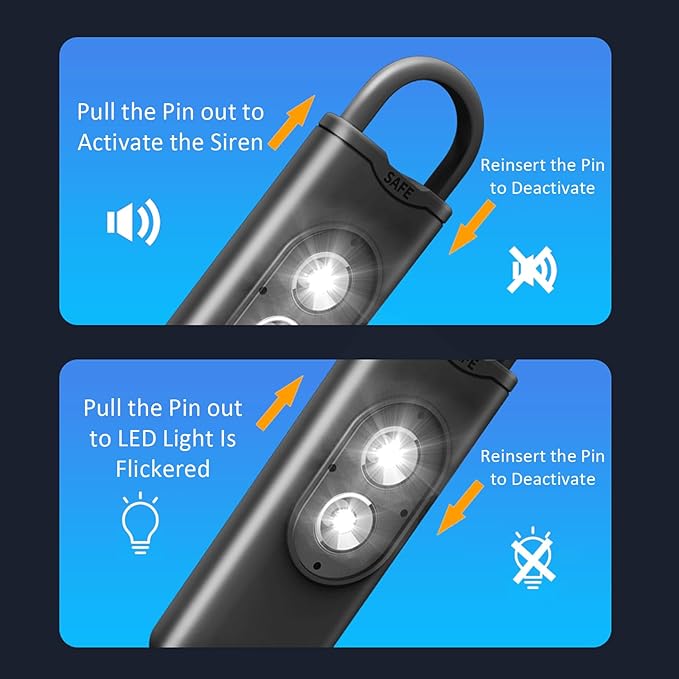 Halo-Siren Keychain, HaloSiren Personal Safety Alarm - 130db Loud Alarm Keychain with LED Strobe Light, Compact Emergency Siren (Double Flashing Lights - Black + Copper Ring)