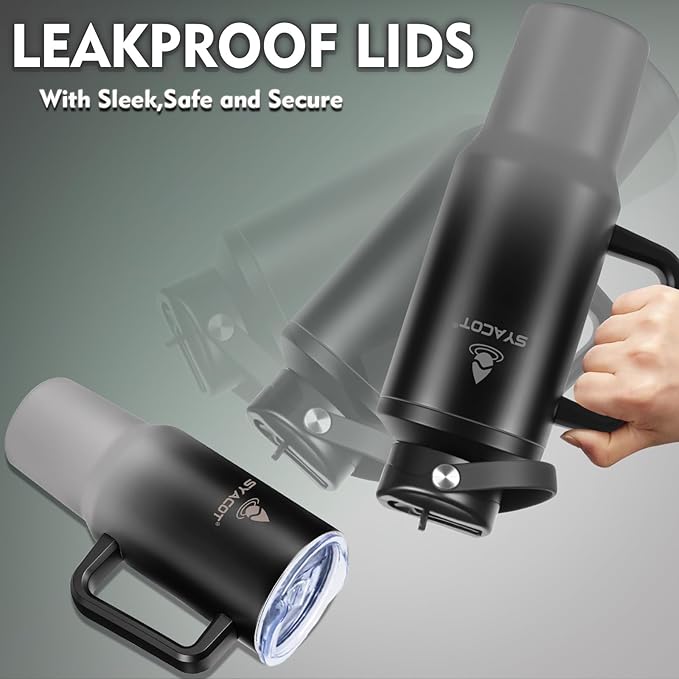 40 oz Tumbler with Handle and Straw or Convert to 40 oz Insulated Water Bottle Fits in Cup Holder. Stainless Steel Metal Water Flask with 2 Lids for Travel,Camping,Gym Sports Coffee Mug Thermal Cup