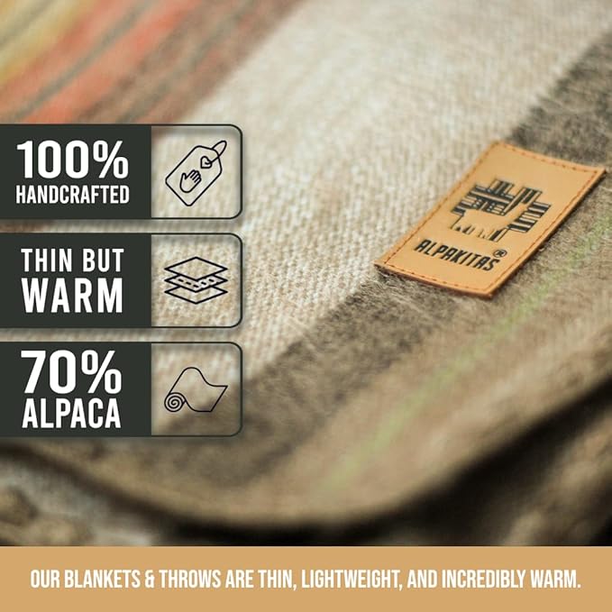 Alpaca Wool Blanket - Twin Size Bed Throw & Warm, Lightweight, Couch or Camp - Outdoor - 75 x 38 Inches (Brown)