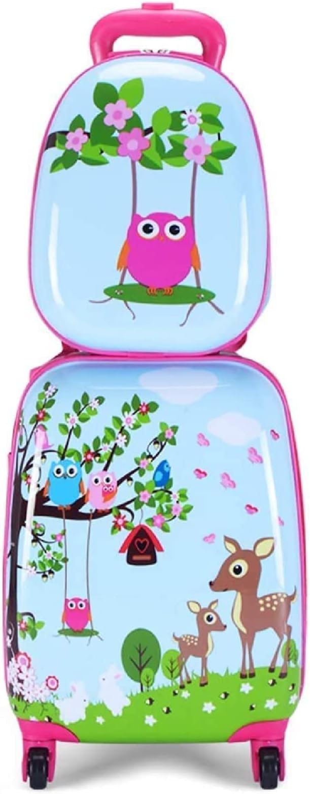 HONEY JOY Kids Luggage, 12” Travel Backpack & 16” Hard Shell Toddler Suitcase, Children Rolling Luggage with Wheels, Retractable Handle & 4 Casters, 2Pcs Carry On Luggage Set for Boys Girls(Deer)