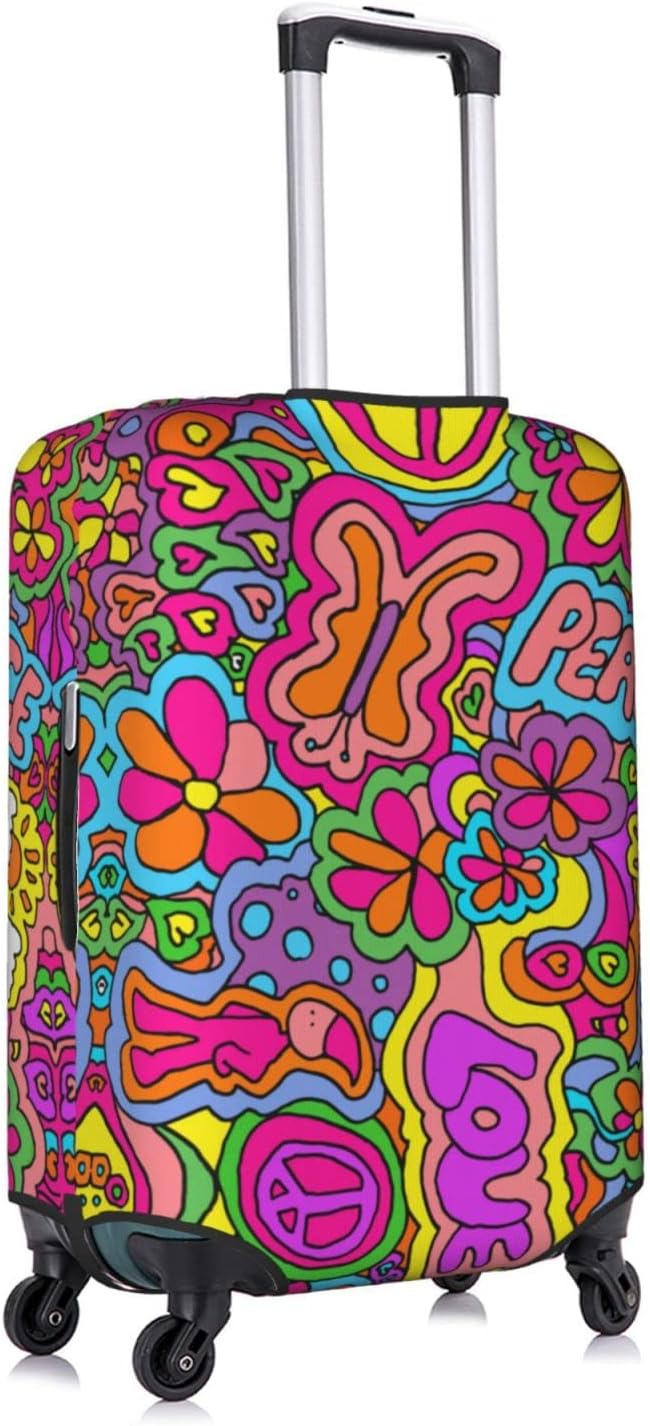 Travel Luggage Cover Suitcase Protector, Peace Sign Psychedelics Trippy Washable Elastic Stretch Anti-scratch Travel Suitcase Sleeve with Concealed Zipper for Wheeled Suitcase Fits 22-24 Inch Luggage