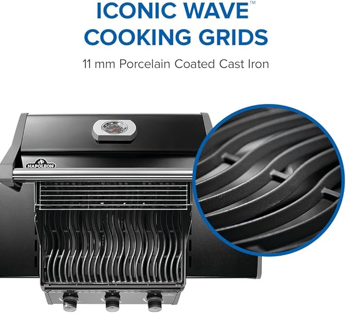 Napoleon Rogue 425 Propane Gas Grill, Black, Durable 3-Burner BBQ