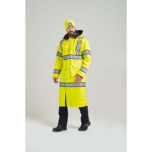 Portwest UH447 Waterproof Reversible Raincoat Hi Vis Reflective Long Safety Rain Jacket Yellow/Black, 4X-Large