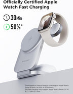MagFusion Z 3-in-1 Charging Station Compatible with MagSafe, 15W Wireless Charger Foldable Qi2 Certified, Magnetic Charger for iPhone 17/16/15/14/13/12, AirPods 4/3/2/Pro, Apple Watch, Silver