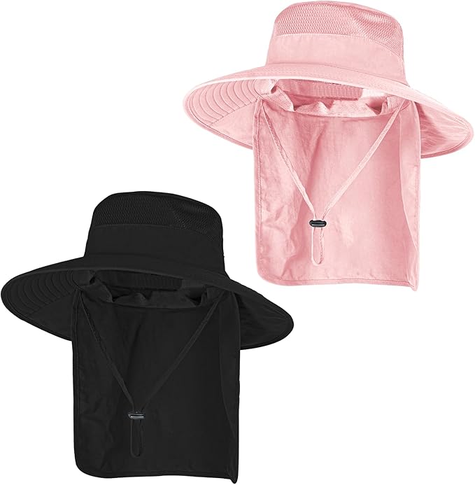 Sun Hats for Men Women Fishing Hat UPF 50+ Breathable Wide Brim Bucket Hats Summer UV Protection Safari Hat with Neck Flap
