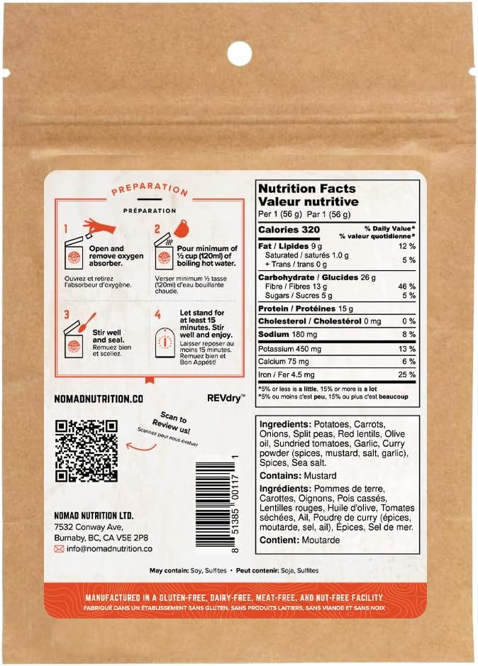 – Indian Red Lentil Stew | High Energy, All Natural Ingredients | Plant-Based & Non-GMO| Just Add Boiling Hot Water | 112g / 4oz (Pack of 1)
