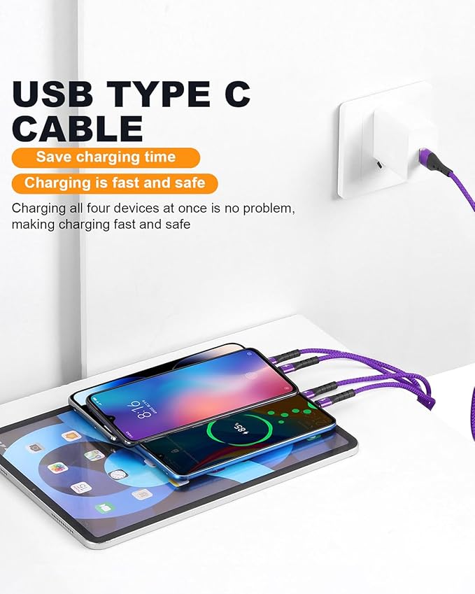 SIQIWO Multi USB C Cable Fast Charging, [4FT/2 Pack] QC 3.0(3A) USB C Splitter Cable, 4 in 1 Charger Cord with 4 Type C Ports, for iPhone 17/16/15 Series, iPad Air/Pro, Samsung Galaxy S26, Pixel, PS5