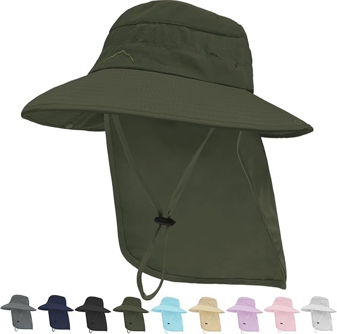 Sun Hats for Men Women, UPF50+ Protection Safari Hat,Wide Brim Fishing Hat with Neck Flap,Bucket Hats for Beach Hiking