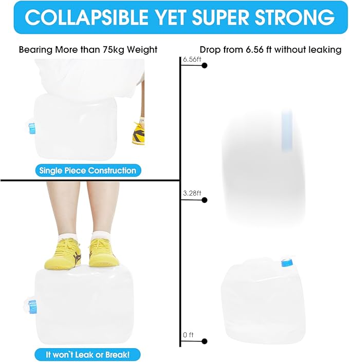 3PCS x 5.3Gal/20L, Water Storage Container, Food Safe Emergency Water Jugs with Spigot, Collapsible, BPA-Free, Portable Water Bottle Survival Kit for Camping, Hiking, Fishing, Canteen Style